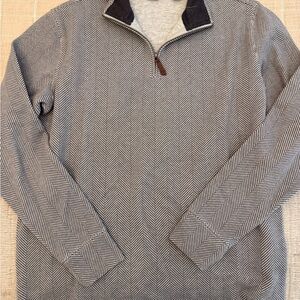 Lands' End Men's Black and White Herringbone Zip-Up Sweater